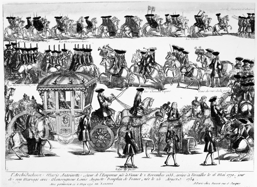 Marie Antoinette (1755-1793)Nqueen Of France 1774-1792 Marie Antoinette Arriving At Versailles In 1770 Contemporary Line Engraving Poster Print by (24 x 36)