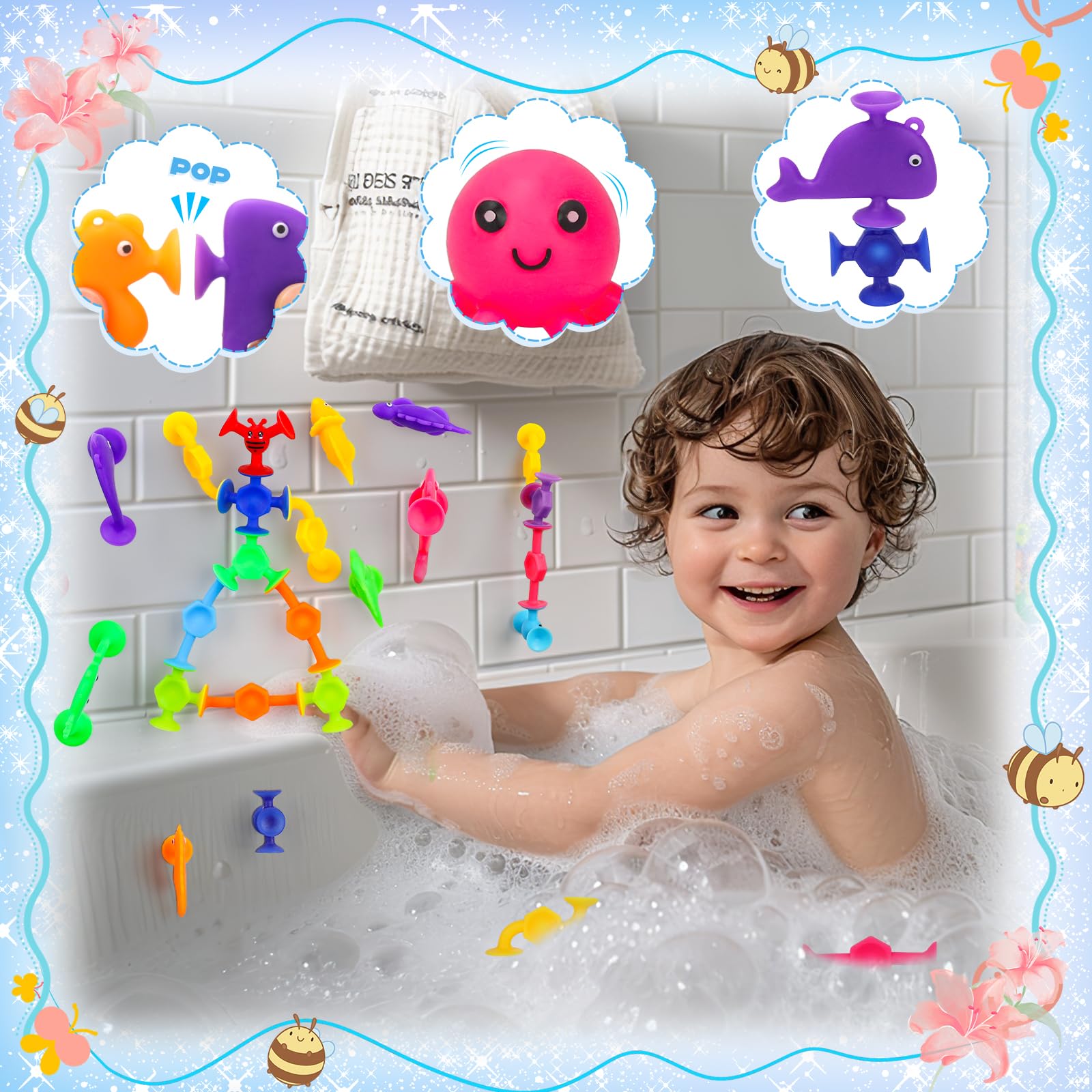 Bath Toys for Kids 3 4 5 Years Old: 40 Pcs Dinosaurs Sensory Toys Set Travel Suction Cup Toys for Toddlers Boys Girls Age 1-3 Non-Hole Bath Toy Animals with Eggshell Storage - Image 4