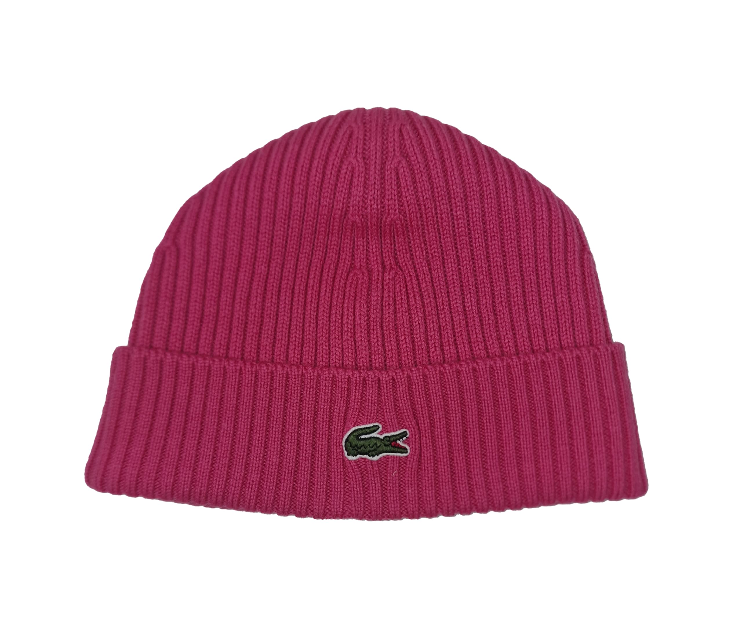 Lacoste RB0001 Ribbed Beanie Hat in Fuchsia Pink