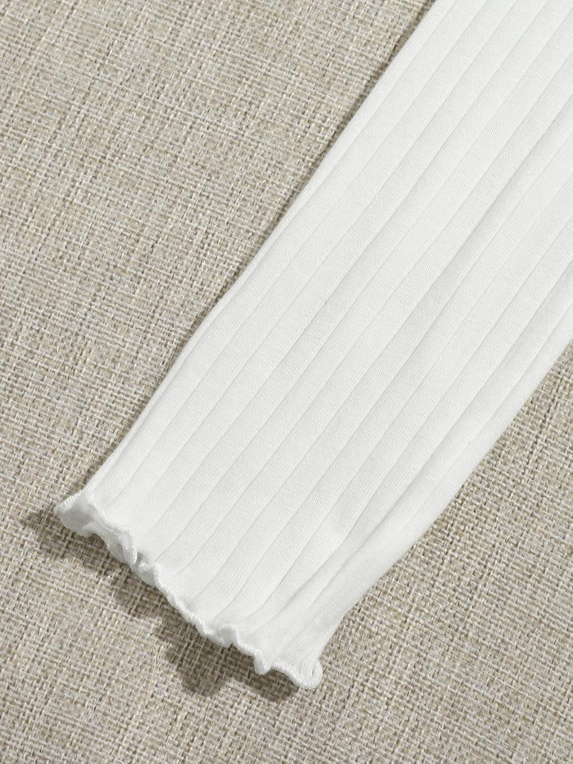 Floerns Women's Lettuce Trim Long Sleeve Rib Knit Crop Tops Tee Shirts - Image 4