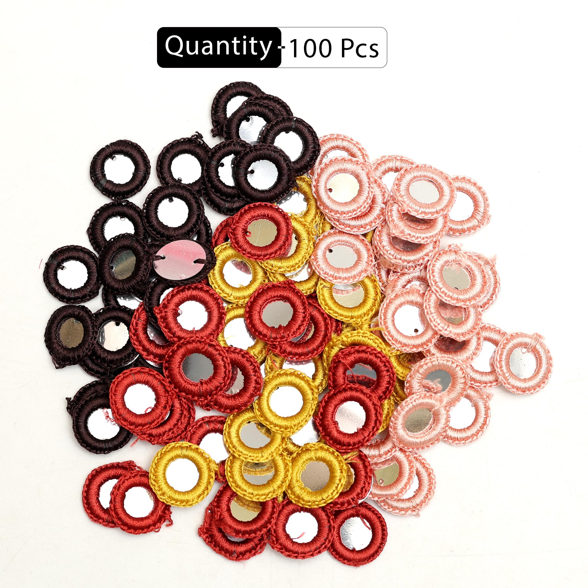 EmbroideryMaterial 100 Pcs Acrylic Embroidery Crochet Mirrors for Craft, Dress Designing, Jewellery Making, Embellishments & Decorative Projects (20MM, Maroon, Peach, Orange, Mustard Yellow - 25 Each) 1
