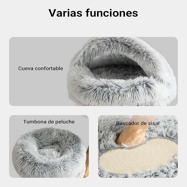 Foto 5 de 8 de Fudajo Árbol rascador de Gatos en diseño en Ramas 80cm Tela Peluche y sisal, rascador con Cueva