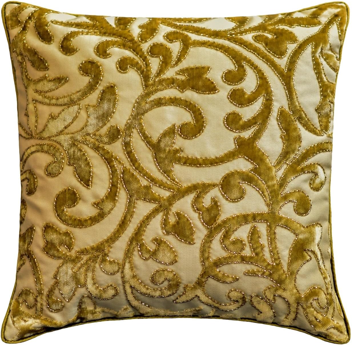 The HomeCentric King/Queen/Twin Beige Gold Decorative Bed Runner Queen 74"x18" Bed Runner with Two Pillow Cover, Cut Velvet, Beaded Bed Scarf on Velvet Fabric - Serene Symphony