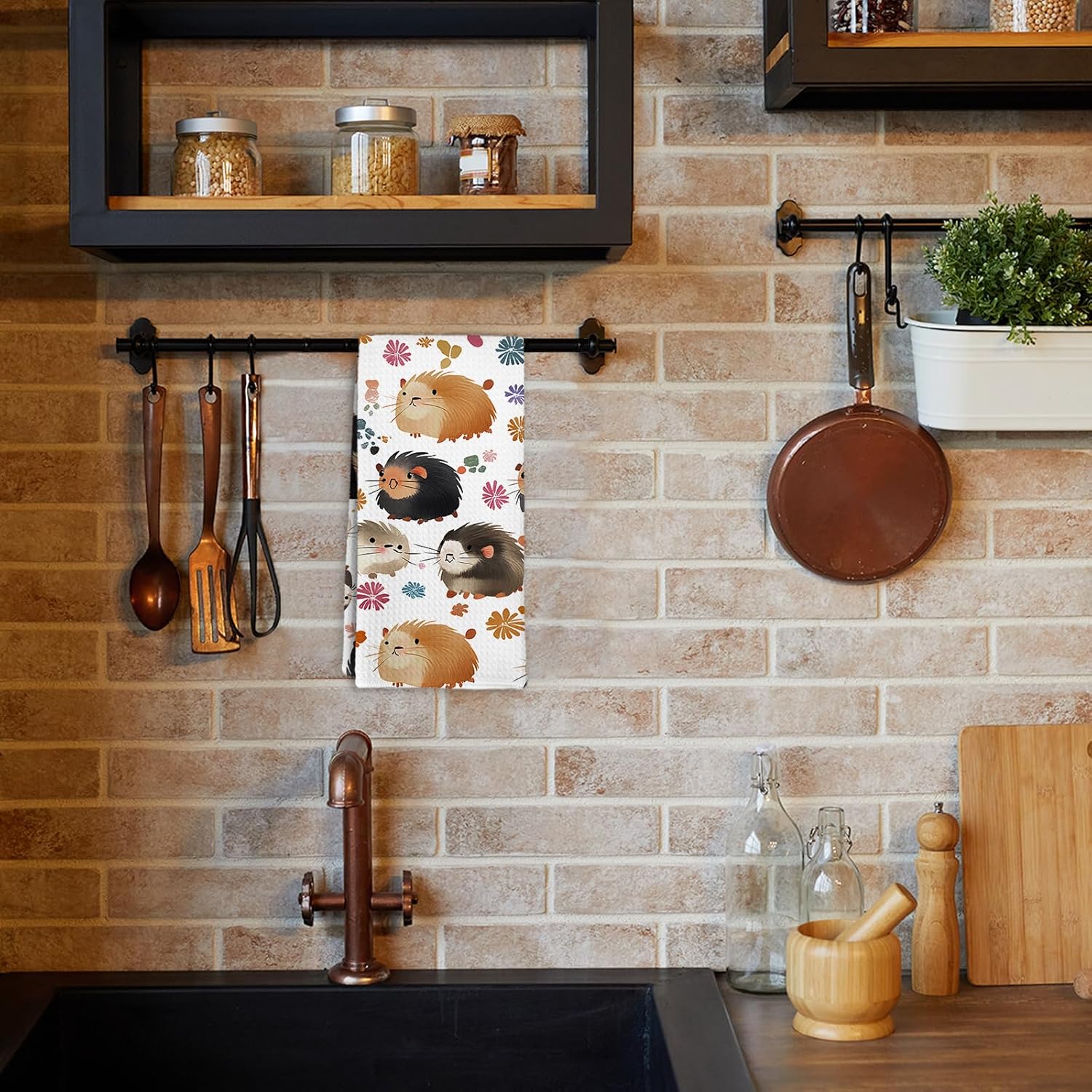 Guinea Pigs Gifts Kitchen Towel and Dish Towel, Guinea Pig Gifts for Women, Farmhouse Animal Floral Decor Hand Towels, Pet Lovers Decorative Hand Dish Tea Towels for Bathroom Kitchen, 16x24 - Image 3