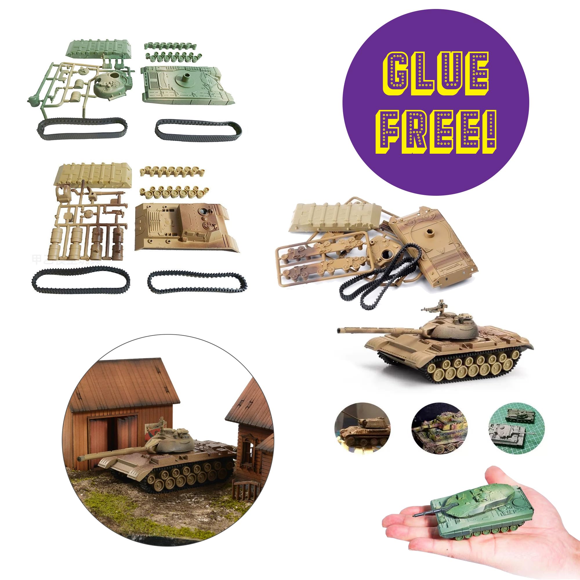 INGWETECH 1:72 Assembly Tank Toy Model Set 8 Pcs Incl. R72M1