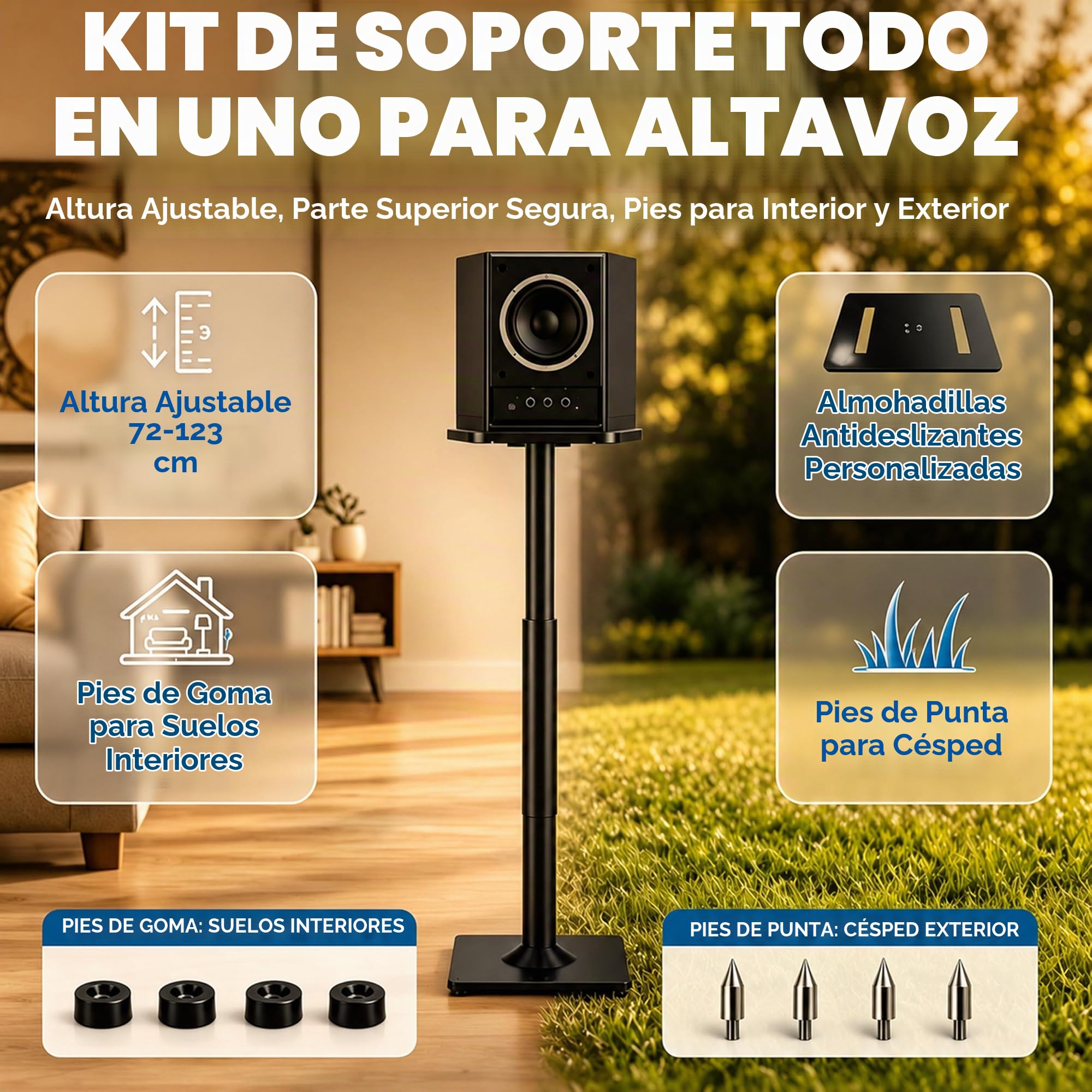 Soportes para altavoces, juego de 2 soportes universales de suelo para altavoces de sonido envolvente, altura ajustable, capacidad de 25 kg cada uno, sistema de organización de cables, antideslizantes