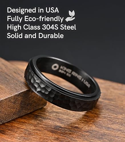 Miniatura 9 de King Ring Anillo giratorio martillado de 0.236 in  Anillo Fidget para aliviar el estrés Anillo de acero inoxidable para hombres y mujeres  Diseñado