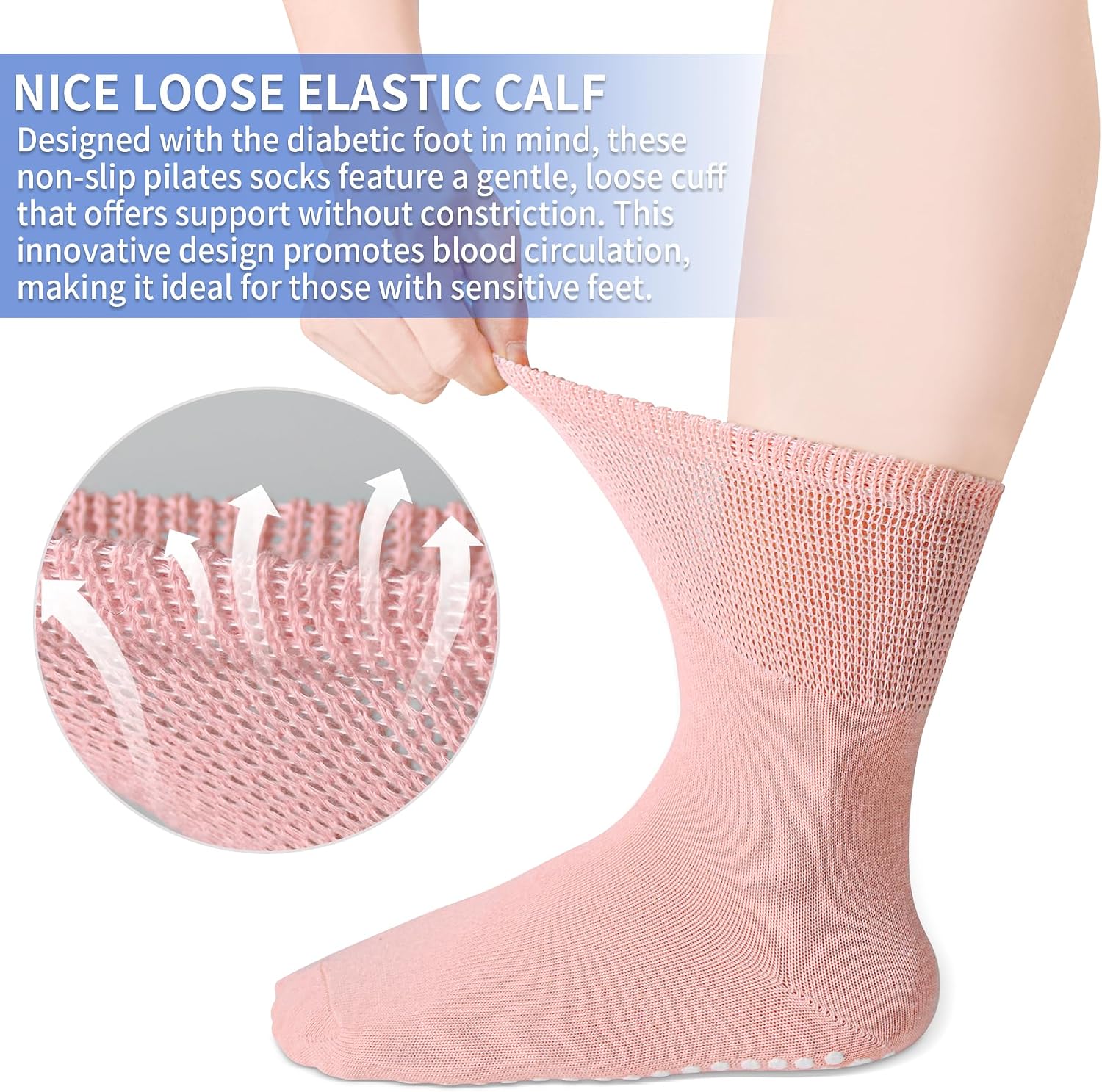 Pilates Socks Women Non Slip Grip Yoga Socks 3 Pairs Mid Calf Grippy Socks Non-Binding Top for Ladies Barre 5-8