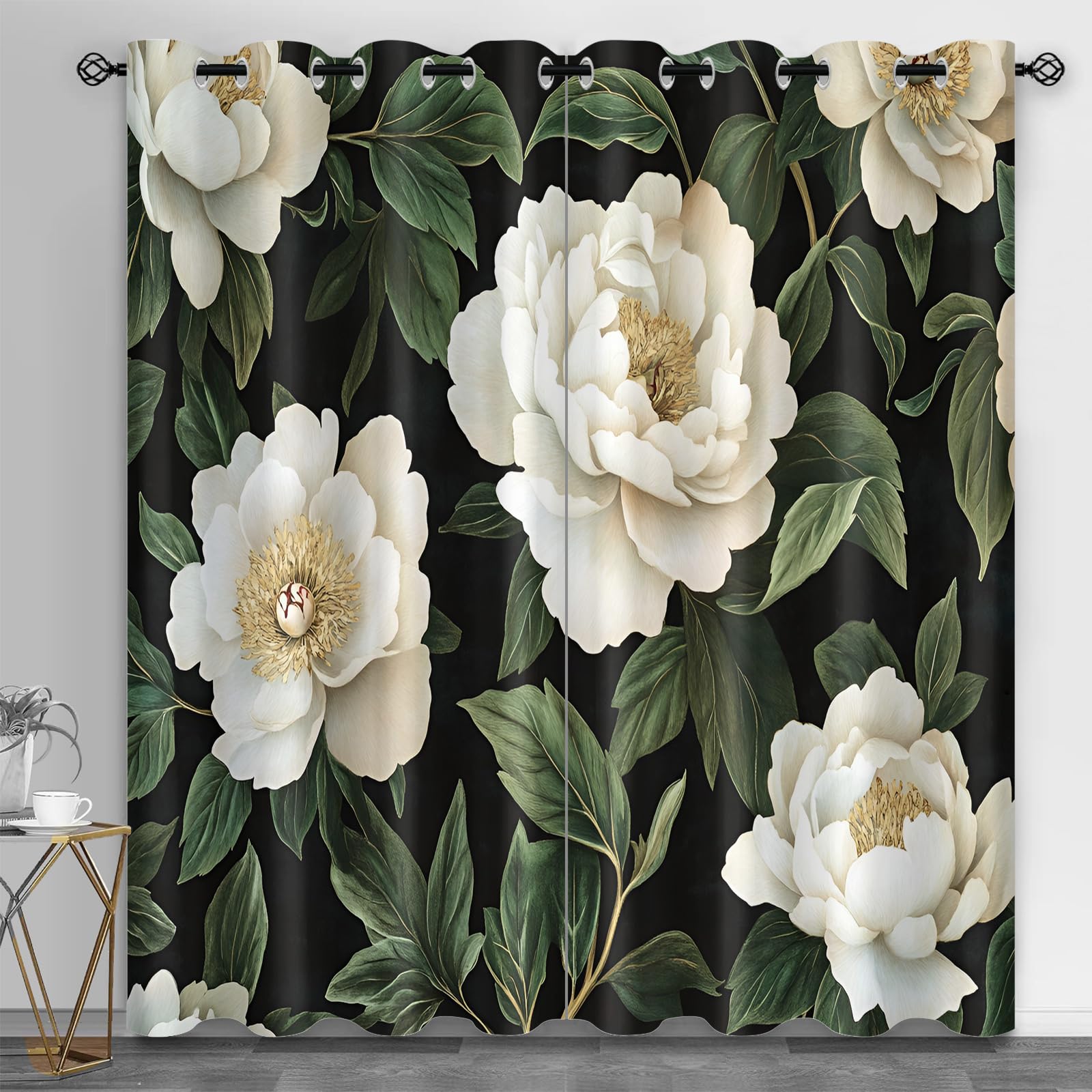 Rideaux de fenêtre pivoine blanche au drapé élégant pour loft et cuisine chic
