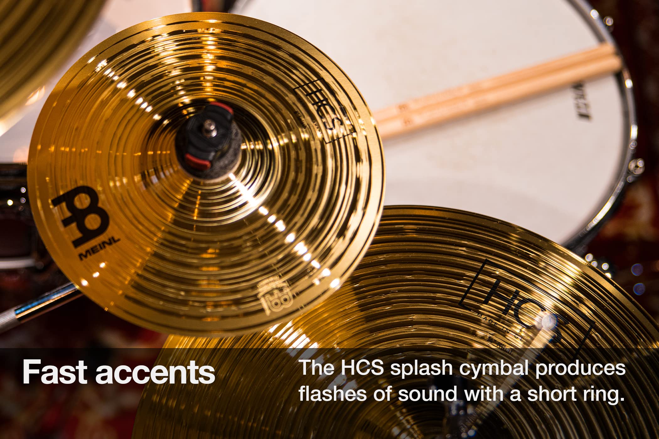 XDrum Galgenbeckenständer Semi (Höhe 84 bis 157 cm, versenkbarer Galgen, doppelstrebig) & Meinl Cymbals HCS Splash 8 Zoll (Video) Schlagzeug Becken (20,32cm) Messing, Traditionelles Finish (HCS8S)