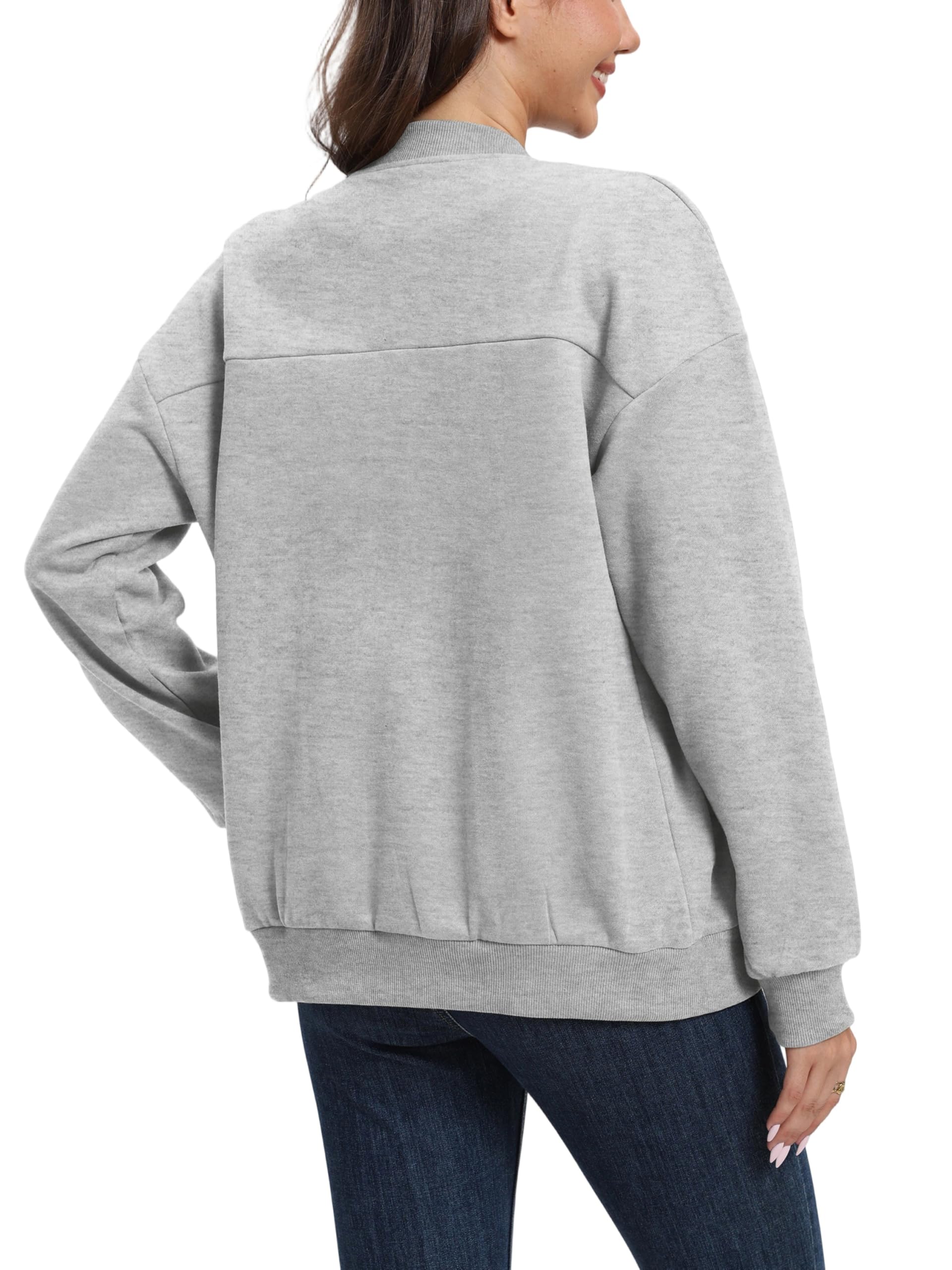 Timuspo Sudadera con cremallera para mujer, informal, chaqueta de entretiempo, chaqueta de primavera y otoño, chaqueta con cuello universitario, chaqueta bomber de color liso