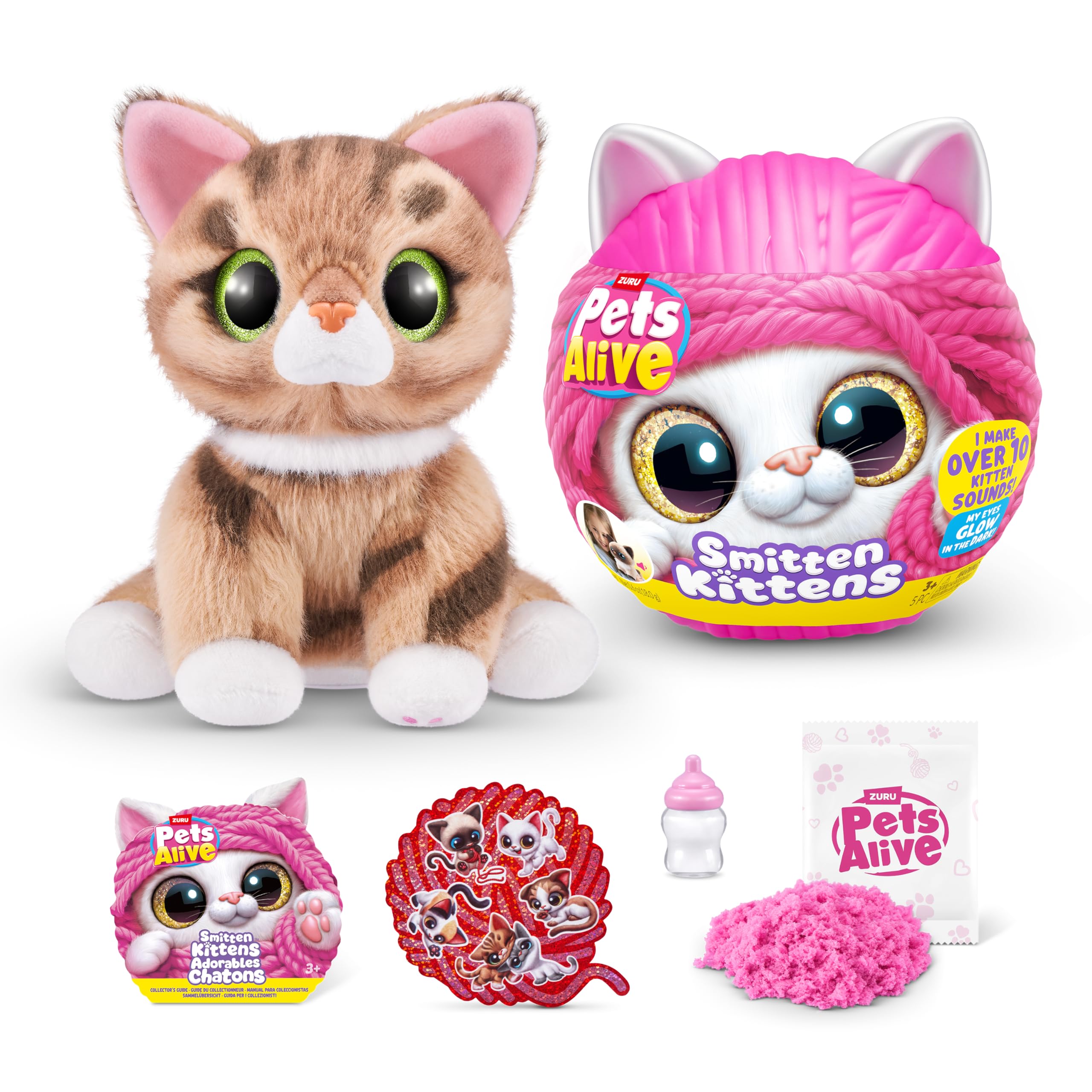 Pets Alive Smitten Kittens Surprise, Ginger, Nurture Play, Soft Toy Unboxing, Interactive, 10 Sounds, Ultra Soft Plushies, Adopt Electronic Pet Kitten, Ages 3+ (Ginger)