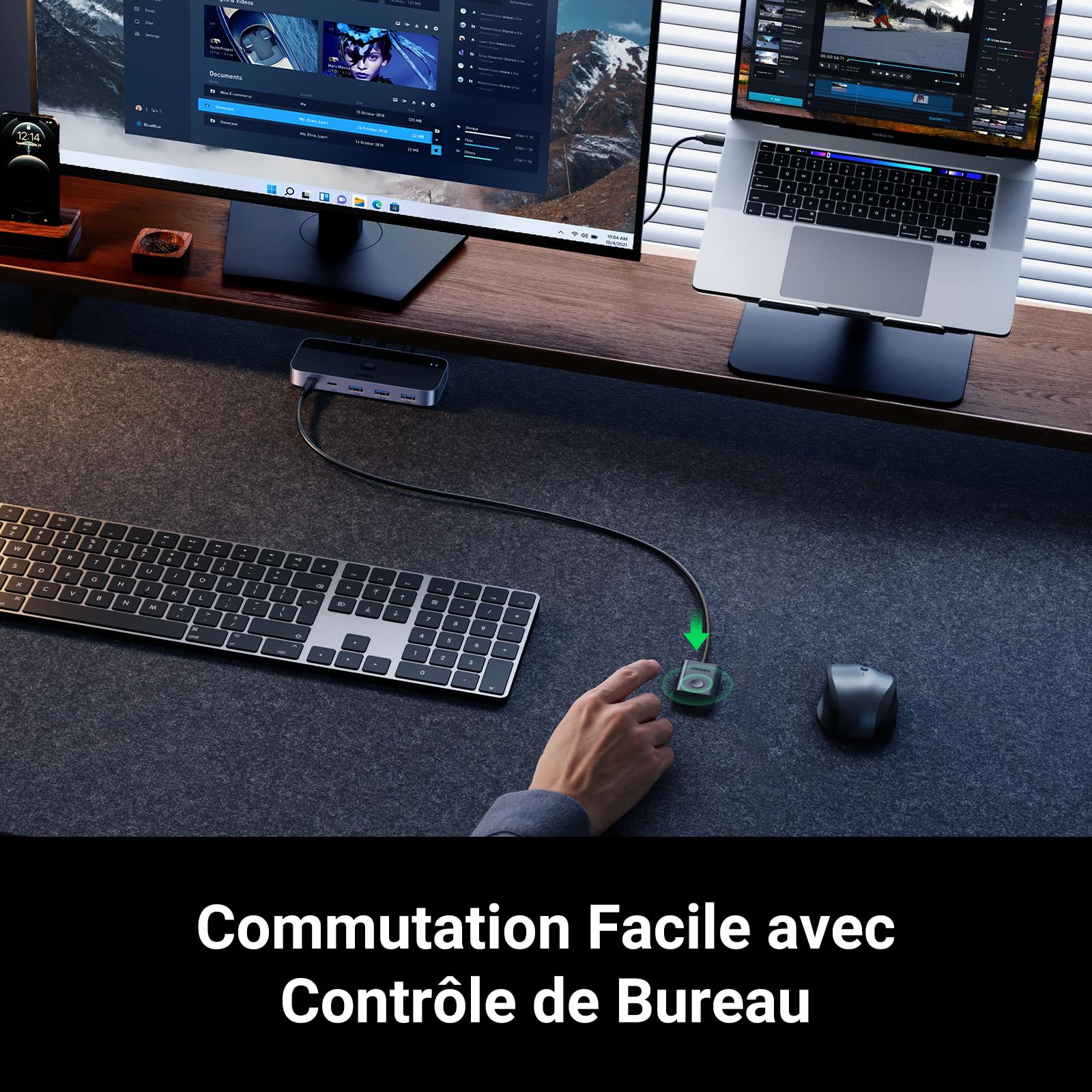 UGREEN Switch USB C 5Gbps avec 4 Ports Commutateur KVM pour 2 PC Entrées 4 Sorties Plug Play pour Clavier Souris Disque Dur Clé USB Imprimante avec Contrôleur du Bureau et 2 Câbles Inclus
