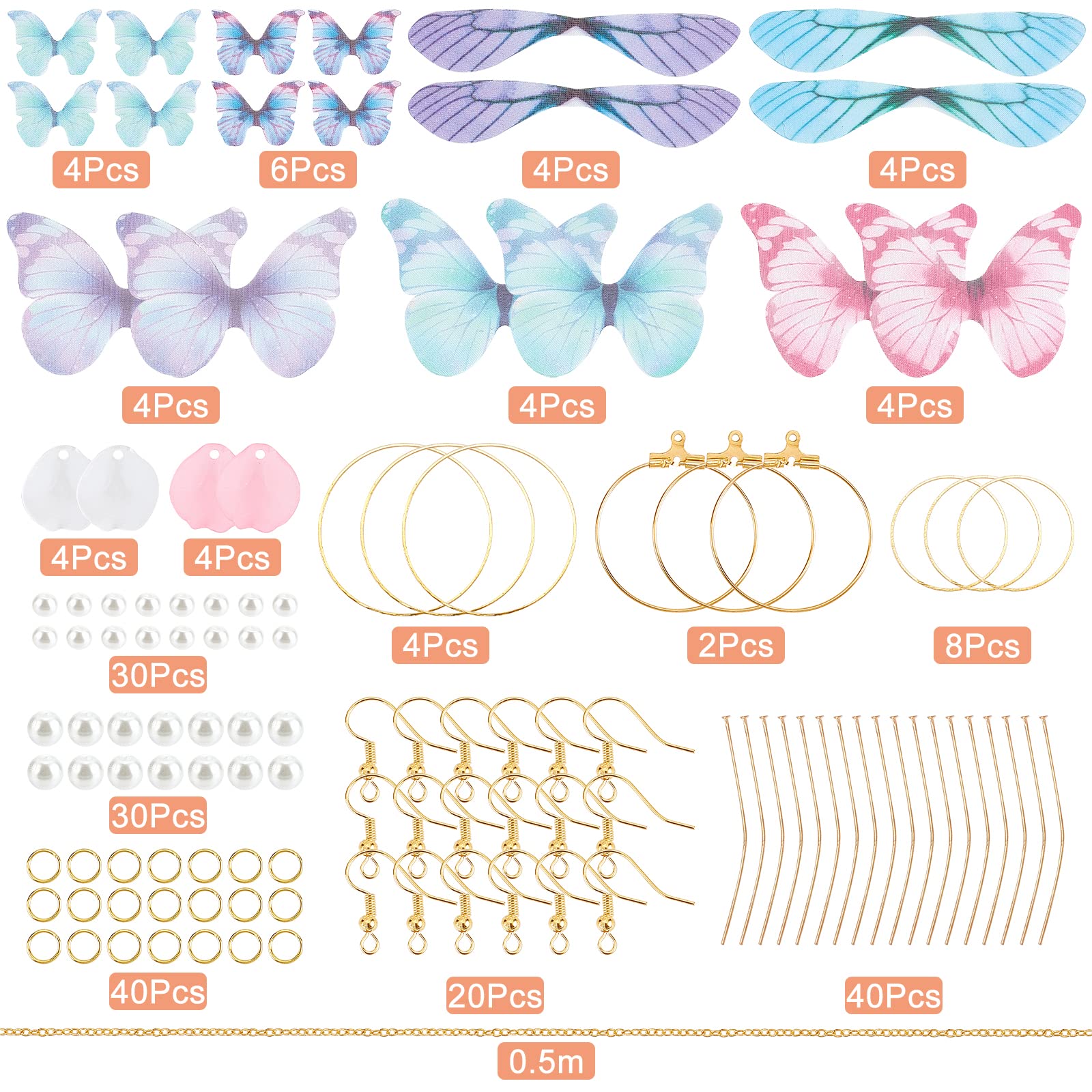 SUNNYCLUE 100 Perline Farfalla In Vetro Con Glitter – Kit Fai Da Te Per Gioielli: Orecchini, Bracciali E Collane – Regalo Creativo Per Donne