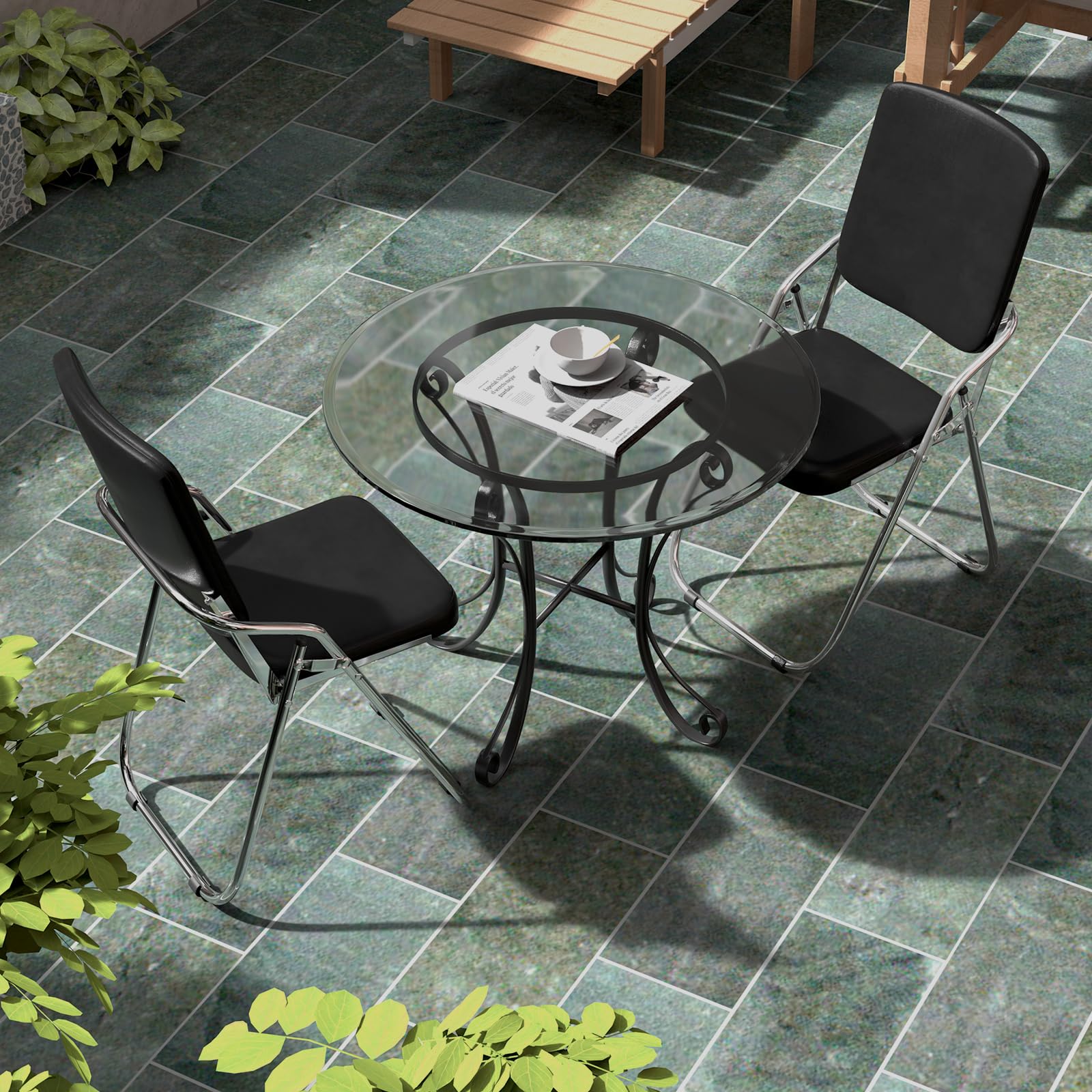 Silla Plegable de Metal Piel Sintética con Asiento y Respaldo Tapizado Sillón Sillas Plegables para el Hogar, al Aire Libre, Cocina, Oficina, Silla Plegable Acolchada, Negro, 1 Pieza