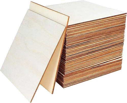 50 cuadrados de madera de 6 x 6 pulgadas, hojas de madera contrachapada de tilo sin terminar de 1/8 pulgadas de grosor, cuadrados de madera en
