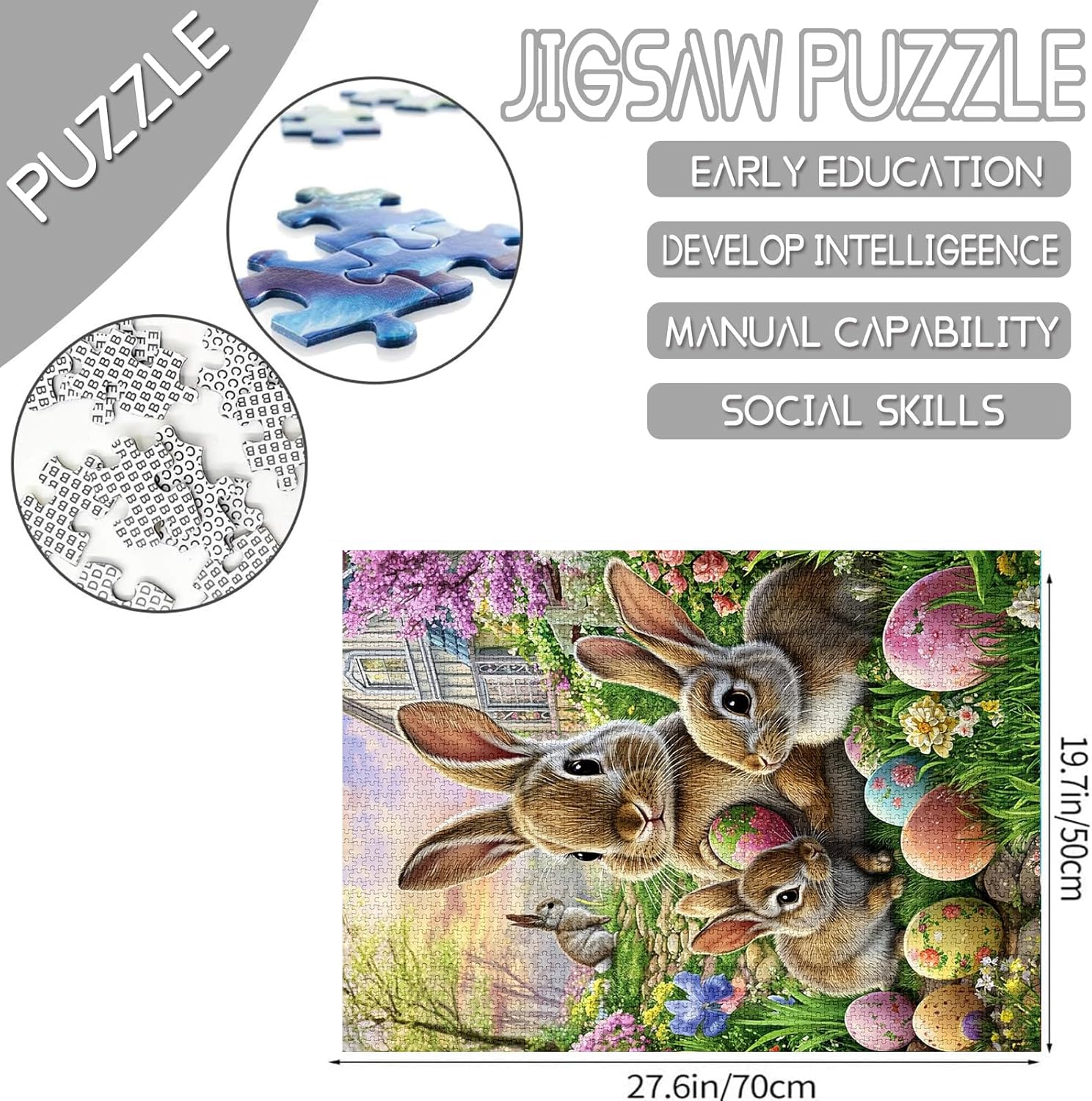 Easter Garden 1000 Piece Jigsaw Puzzles for Adults Little Bunny Family Puzzles Easter Egg Puzzle Challenging Family Activity Games Colorful DIY Craft Puzzle for Home Decor Gifts 27×20 Inches