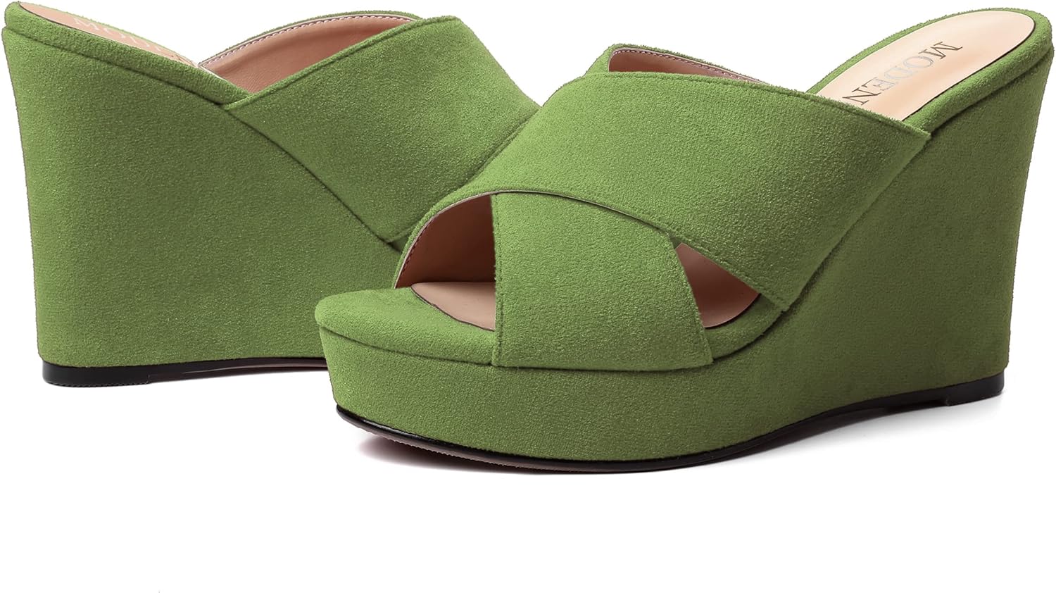 MODENCOCO Womens Suede Platform Slip On Open Toe Dressy Sexy Party Wedge High Heel Heeled Sandals 4 Inch - Image 6