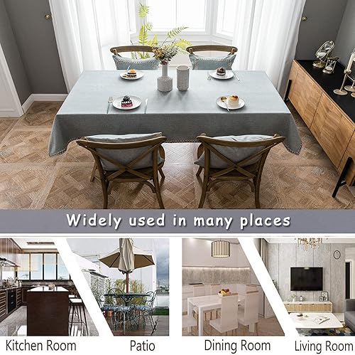Miniatura 7 de Mantel bordado de color liso, 138 x 47 pulgadas, mantel rectangular repelente al agua y al aceite, mantel lavable de poliéster y lino de algodón,