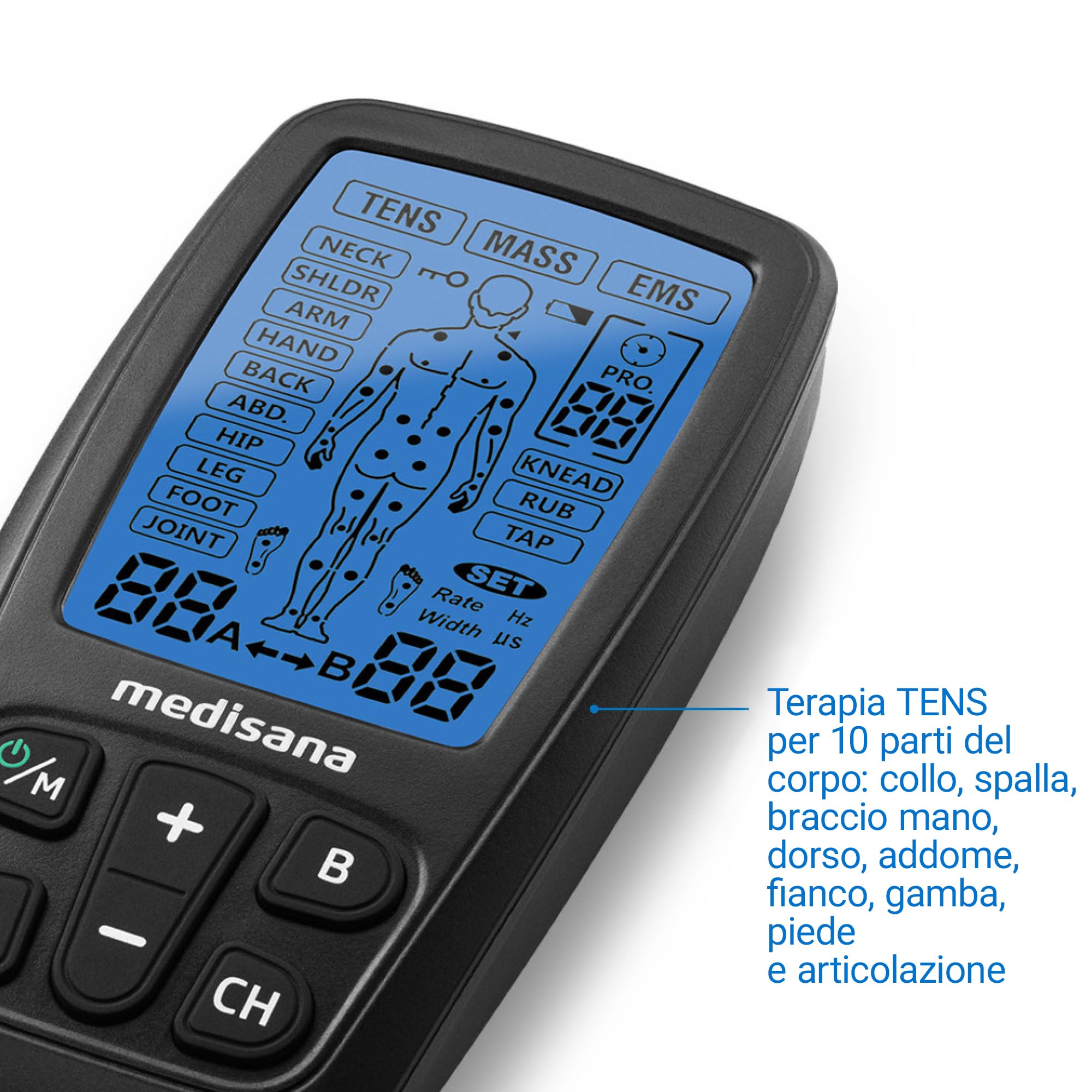 medisana TT 205 TENS apparaat, EMS stimulatiestroom apparaat | 60 programma's, elektrotherapie voor spierontspanning en pijnbestrijding op rug, nek, schouders, buik, heupen, 4 pads