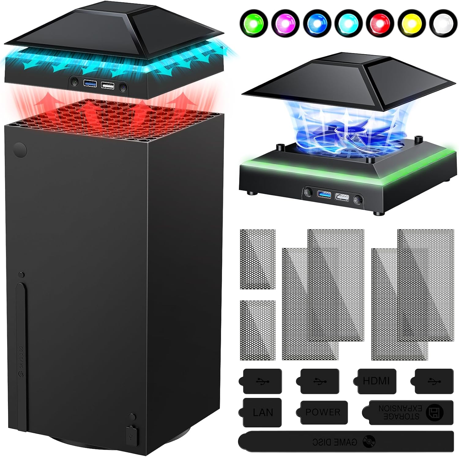 FYOUNG Efficient Cooling Fan for Xbox Series X with Dust Cover Filter (Black) Thumbnail