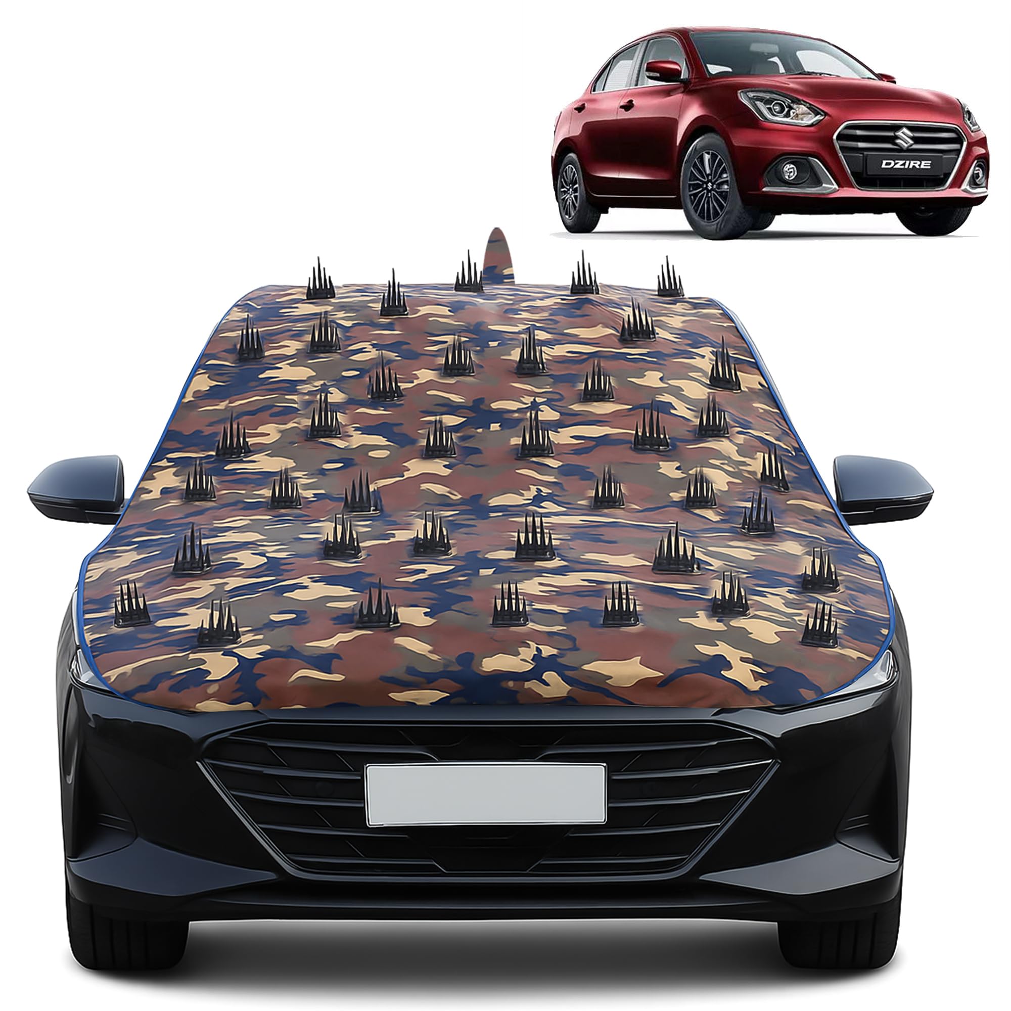 Spike Dog Proof Cover Maruti Swift Dzire Anti Climb Nail Cover Protect Car from Dogs Monkey Sleep Climb at Bonet Dicky Roof Also Protect from Snow UVRay Dust with 4 Adjustable Hook Hold-image-2