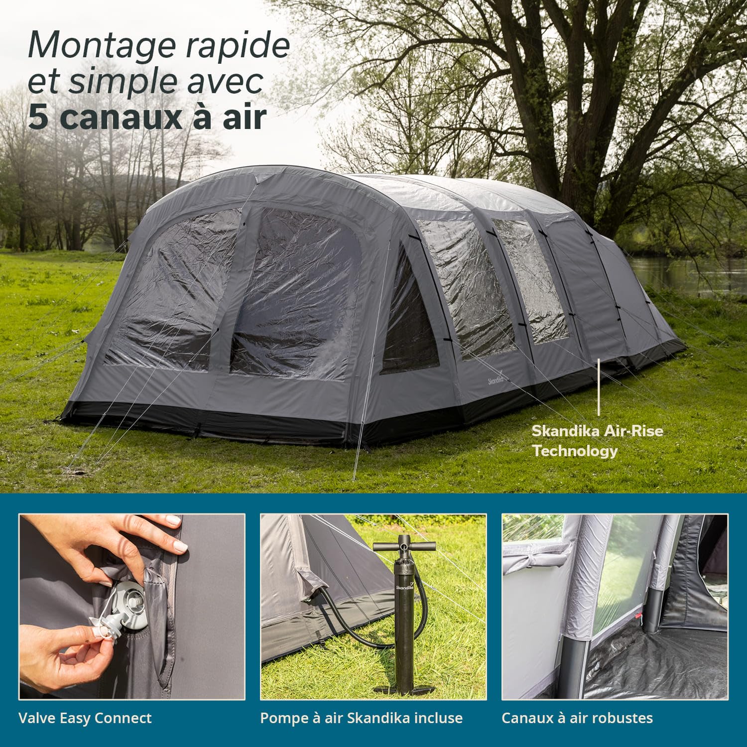 Skandika Timola 6 Air Tente de Camping Gonflable pour 6 Personnes | avec/sans Technologie Sleeper, Colonne d'eau 4000 mm, Hauteur 220 cm, bâche