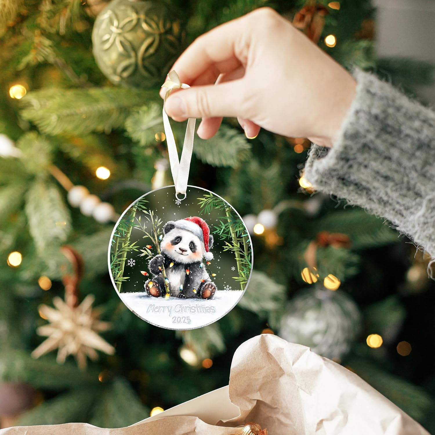 Panda Ornament - Panda Gifts for Lovers, Women, Men - Cute Funny Animals Ornaments for Christmas Tree - Animals Pandas Themed Gifts - Acrylic Christmas Ornament 2025 - Image 6