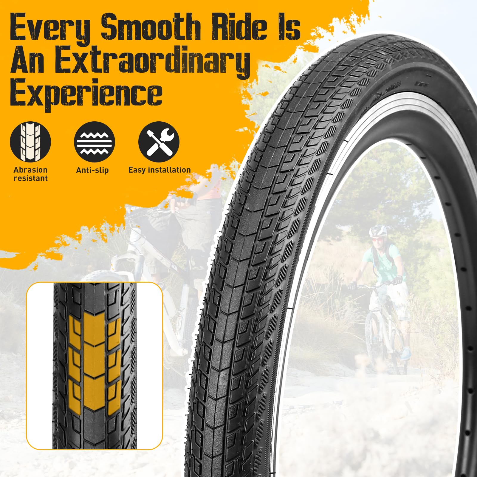 MEGHNA Bicycle Tyres Bike Tires Replacement Tyres: 20/24/26x1.75 Inch Folding Bike Tire for for Beach Cruiser Mountain Bikes MTB/BMX (2 Tires - Image 2