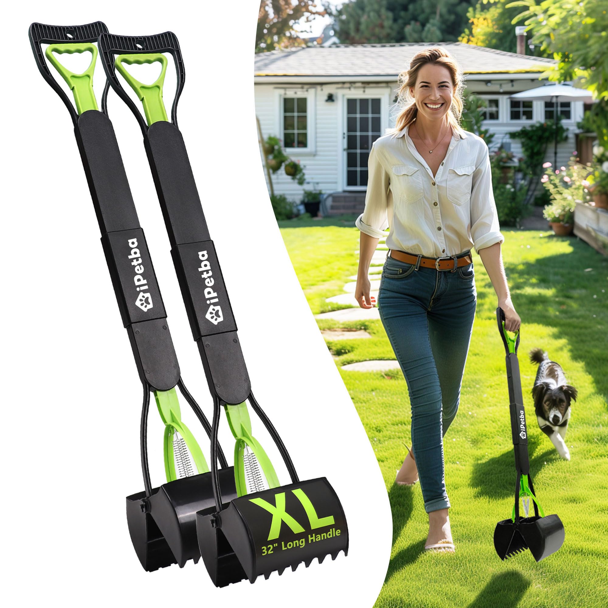 80 cm Raccogli Cacca Cane Manico Lungo Senza Piegarsi Paletta Raccogli Cacca Cani Pieghevole Pooper Scooper per Ghiaia, Terreno, Erba，Lot de 2