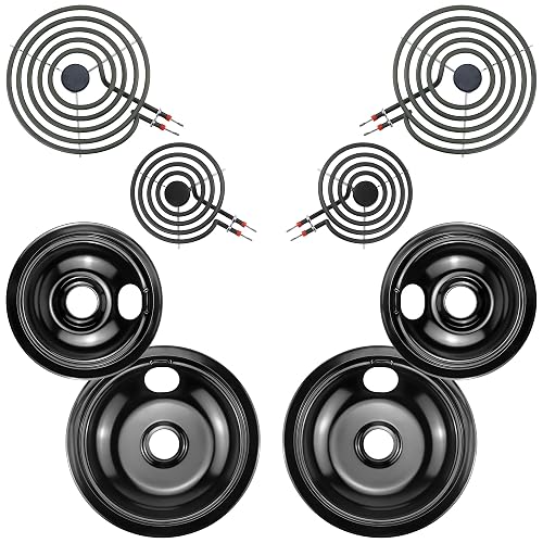 Black Burner Drip Pan Bowls and Electric Stove Burners by MIFLUS | Pans 5304430149(6')5304430150(8')+Burners MP15YA(6')
