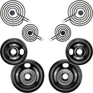Black Burner Drip Pan Bowls 53044301496"53044301508" and Electric Stove Burners MP15YA6" MP21YA8" Compatible for Frigi-daire Ken-more Cro-sley Tap-pan etc Stove by MIFLUS