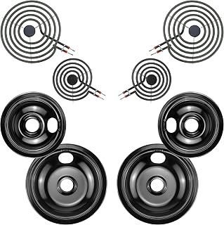 Black Burner Drip Pan Bowls 5304430149(6")5304430150(8") and Electric Stove Burners MP15YA(6") MP21YA(8") Compatible for Frigi-daire Ken-more Cro-sley Tap-pan etc Stove by MIFLUS