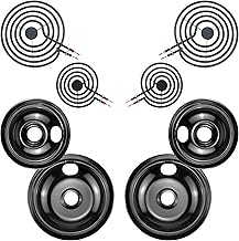 Black Burner Drip Pan Bowls 5304430149(6")5304430150(8") and Electric Stove Burners MP15YA(6") MP21YA(8") Compatible for Frigi-daire Ken-more Cro-sley Tap-pan etc Stove by MIFLUS