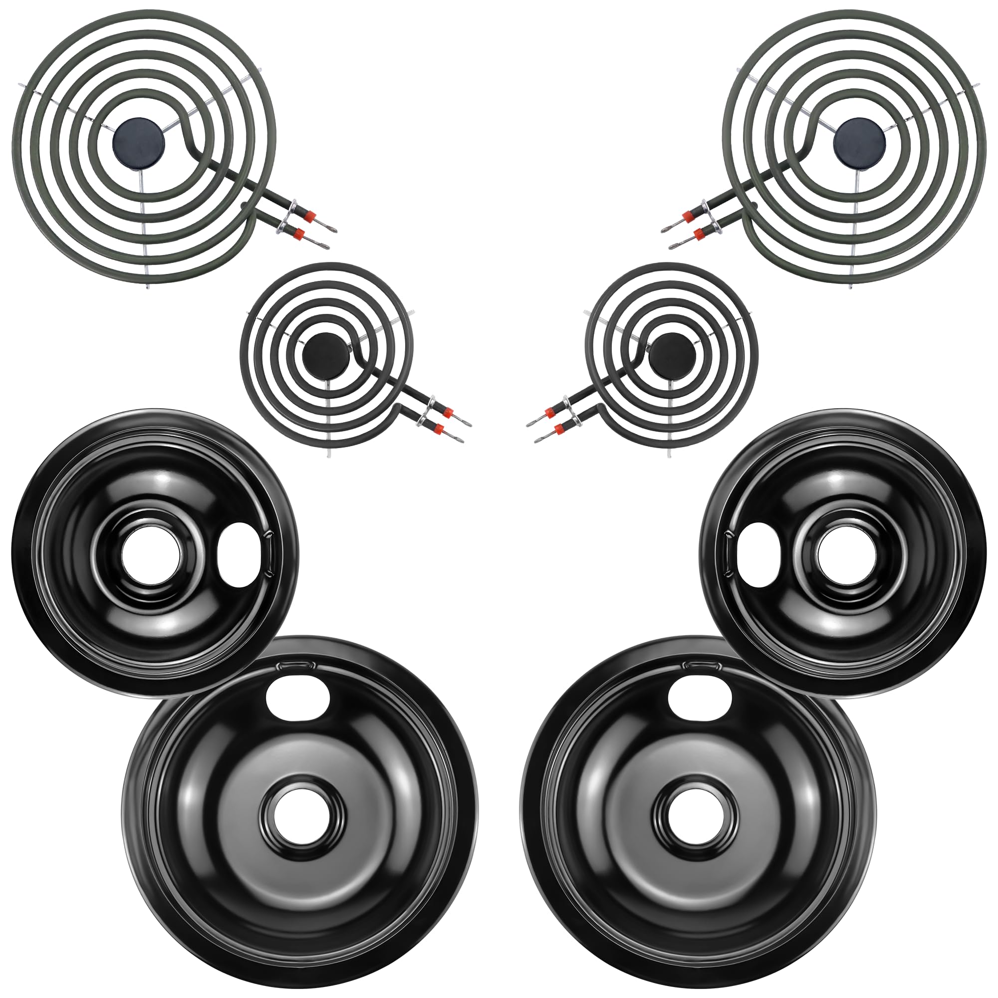 Black Burner Drip Pan Bowls 5304430149(6")5304430150(8") and Electric Stove Burners MP15YA(6") MP21YA(8") Compatible for Frigi-daire Ken-more Cro-sley Tap-pan etc Stove by MIFLUS