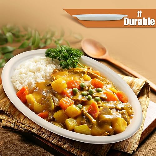 Miniatura 7 de Green Earth, 12.5 x 10 pulgadas, 125 unidades, platos compostables, bagazo natural (fibra de caña de azúcar), vajilla diaria  Desechable forma