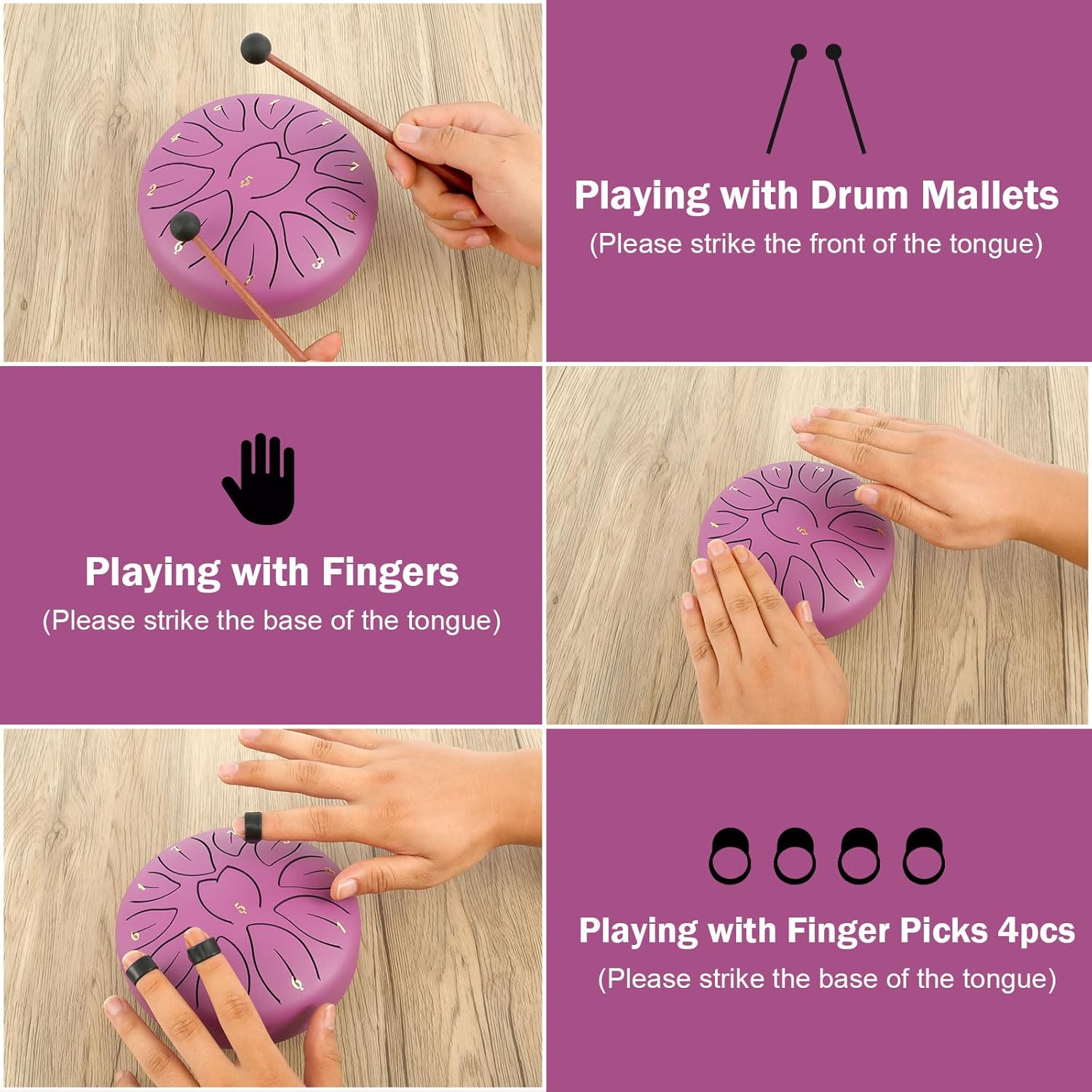 Steel Tongue Drum, Drum Percussion Instrument, Meditation Drum, Light-Weight Balmy Rain Drum, Calming Ethereal Drum, Hand Drum Percussion with 2 Mallets for Meditation Yoga (Purple)