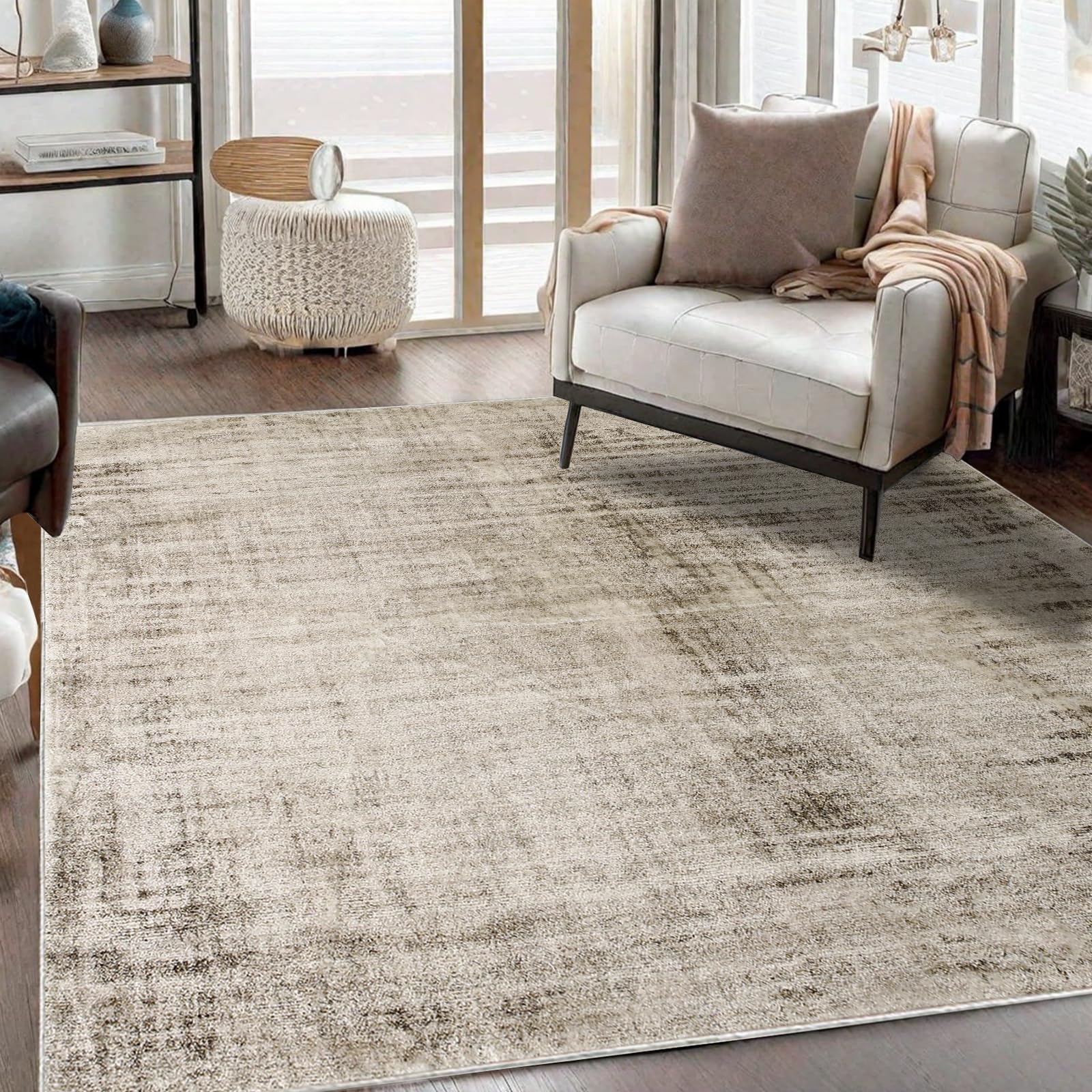 Tinyboy-hbq Tappeto Salotto Moderno Geometrico Astratto Tappeto Soggiorno Pelo Corto Morbido Antiscivolo Tappeti Salotto Grandi Camera da Letto (120 x 160 cm, Abstract Beige Grigio/Marrone chiaro)