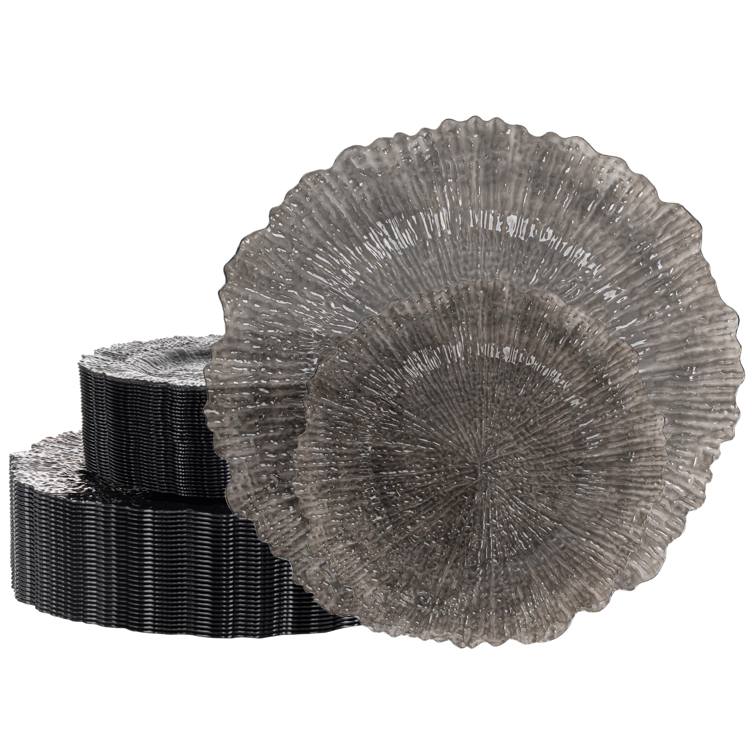 Photo 1 of U-QE 60PCS Clear Black Plastic Plates, Heavy Duty Black Disposable Plates Including 30PCS 10'' Dinner & 30PCS 7'' Dessert Plates -Hard Plastic Platos for Party & Wedding & Birthday