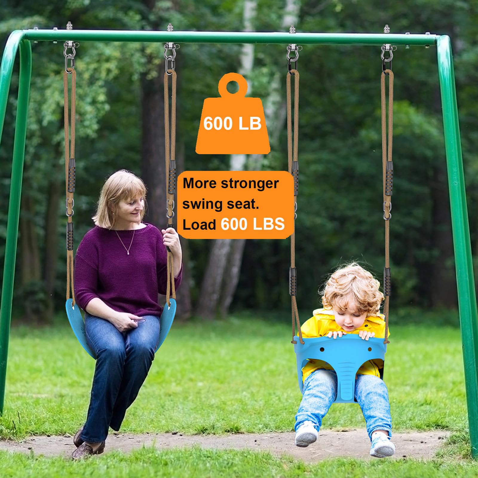 2Pcs High Back Full Bucket Toddler Swing Seat Set with Adjustable Height Rope 4.2 to 6.7 FT Soft Swing Seats Set for Kids- 600 LB Weight Capacity