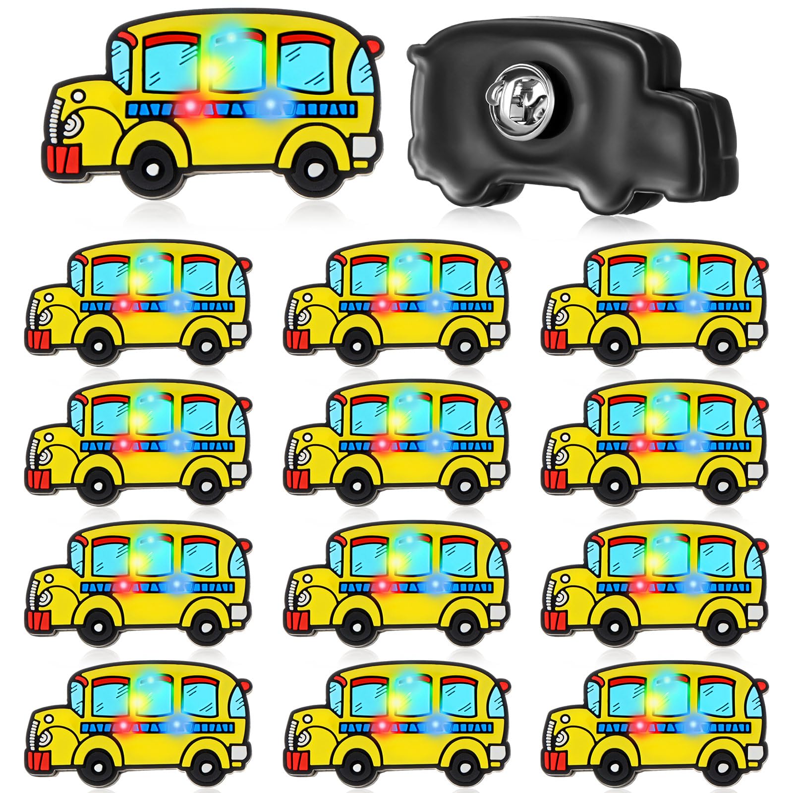 Maysing12 Pcs Back to School Pins Bulk for Students Teachers ids Pins LED School Bus Lapel Pin Bus Flashing Lapel Pins Body Light Safe Pin Back to School Gifts for Clothes Bags Accessories Gifts
