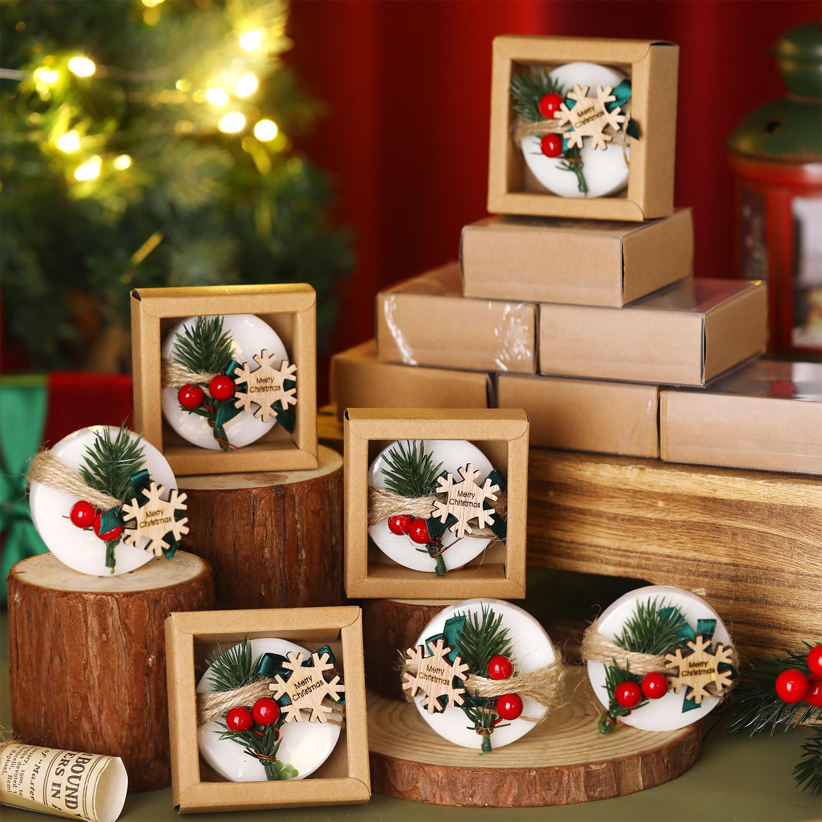 Dansib 24 Sets Christmas Handmade Soap Favors Merry Christmas Bar Soap Gift Bulk Winter Wedding Favors for Guests Return Gift Christmas Baby Shower Bridal Party Favors(Classic Style)