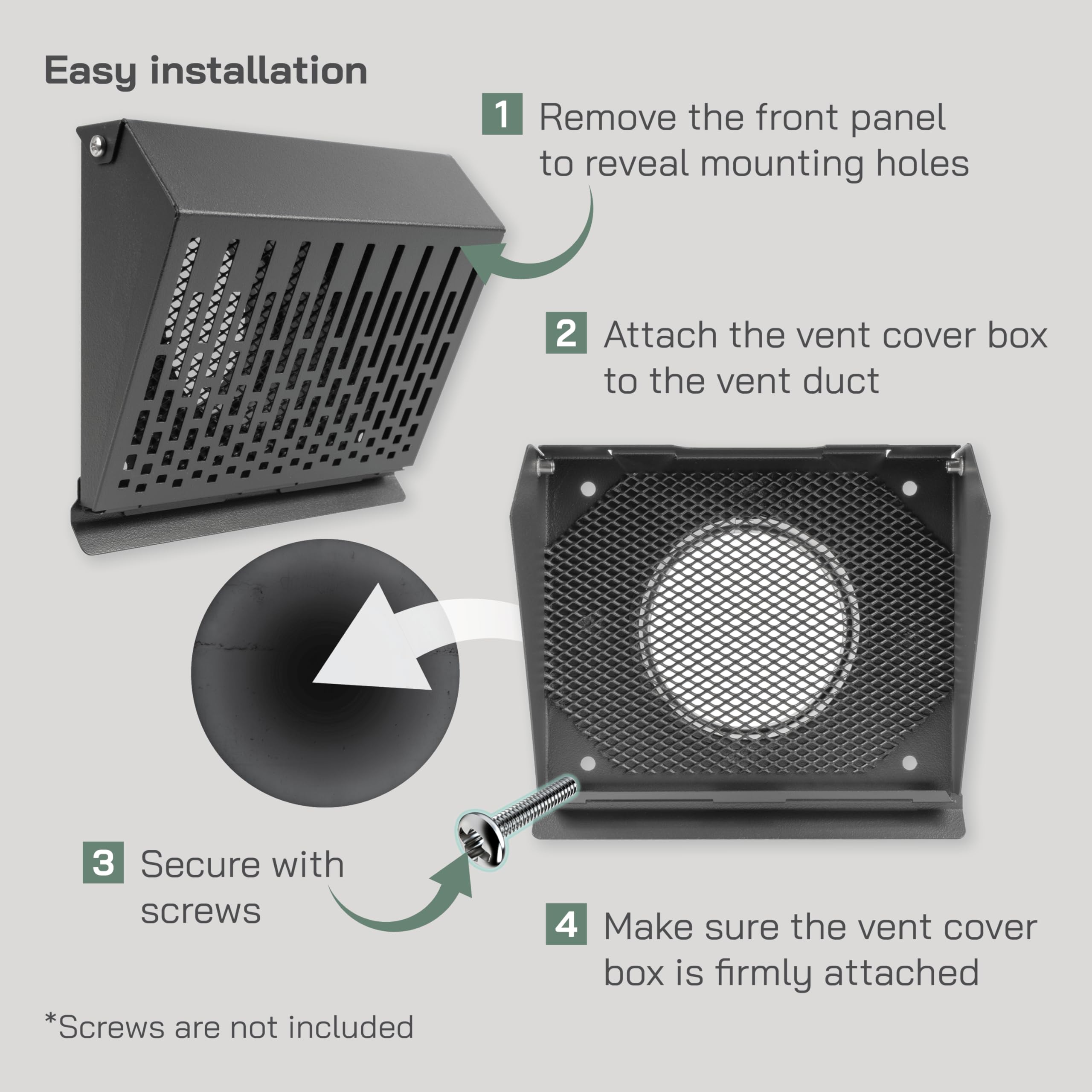 Vent Systems 100 mm / 4" Inch Exhaust Vent Cover with Rubber Gasket, Graphite Black Galvanized Steel - Image 4