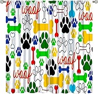 Vista 41 de Cortinas opacas con estampado de patas de perro, estampado de patas de perro y huesos, tratamiento de ventana, cortinas con aislamiento térmico