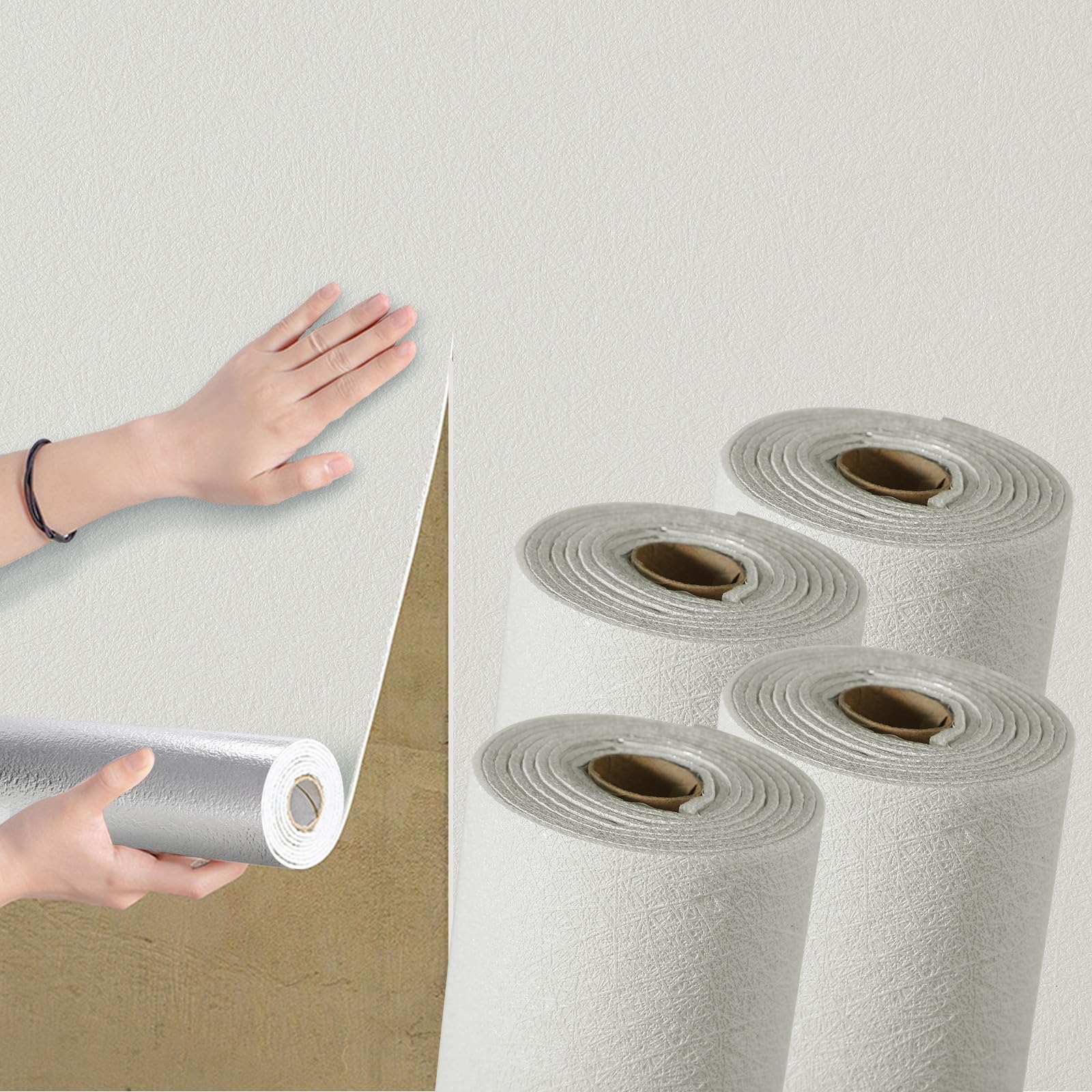 Swehooirt 3mm Thicken 4Rolls Plain White Textured Wallpaper Self Adhesive Insulation Thermal Wallpaper Waterproof Bathroom Ceiling Panels Kitchen Living Room Bedroom