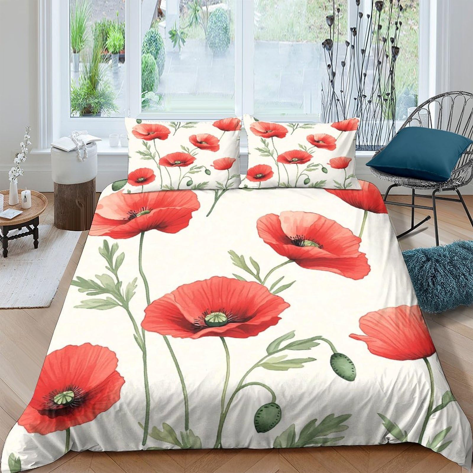 Ctjqhvkz Style-2 3D Printed Red Poppy Fitted Sheet Microfiber Soft Breathable Floral Mattress Cover For Bedroom Guest Room Decor Single（135X200cm）