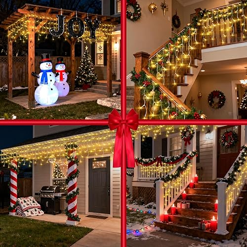 Miniatura 8 de 666 luces LED de Navidad para exteriores, tira de luces blancas cálidas de 66 pies para interiores con 148 caídas, 12 modos, luces de cortina