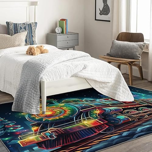 Miniatura 2 de Alfombra de tren de vapor y decoración del hogar, alfombra de 2 x 3 pies, alfombras temáticas navideñas para entrada, sala de estar, dormitorio,