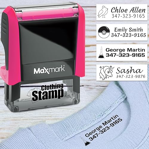 Miniatura 2 de MaxMark Marcador de ropa con texto personalizado, funda rosa, elige entre muchas fuentes e iconos