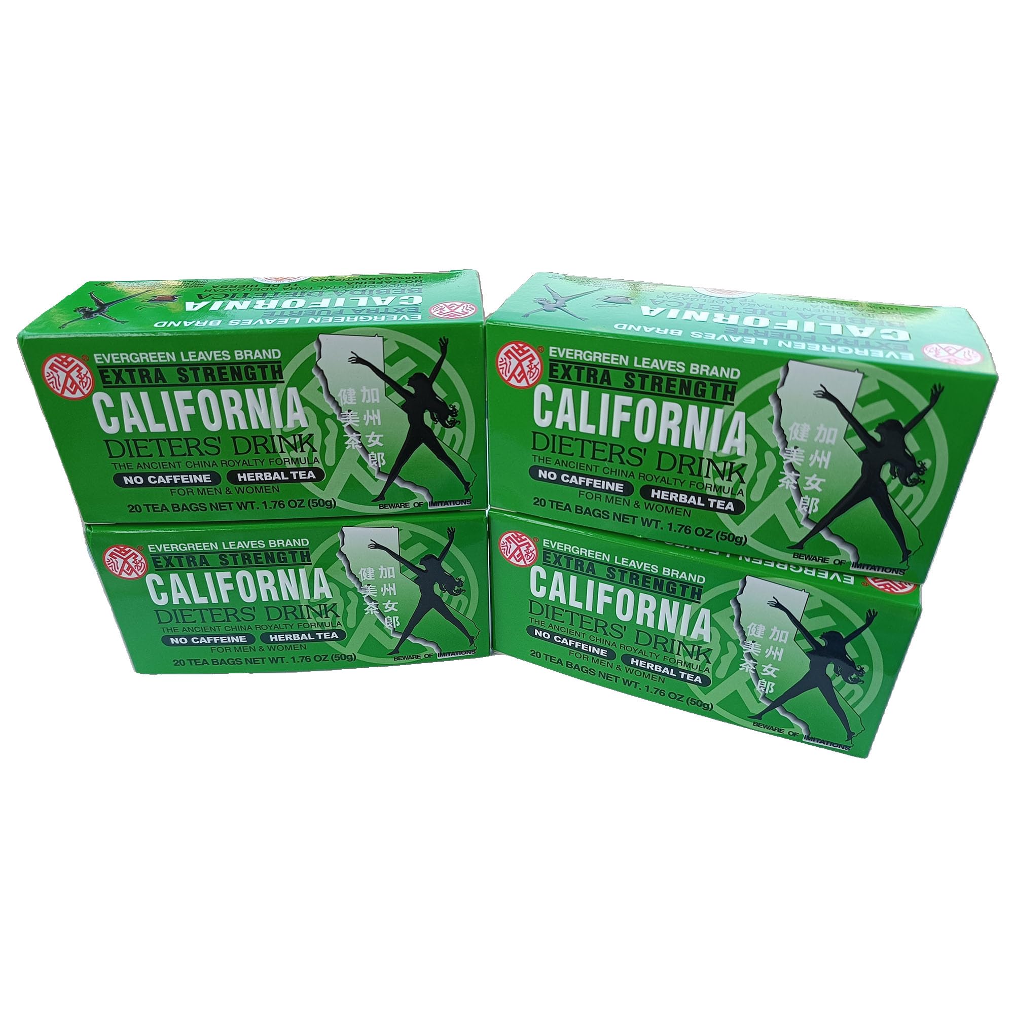 Evergreen Leaves California Dieters Drink – 4 Packungen extra starker Kräuter-Diättee mit Senna-Blättern, koffeinfreier Detox-Tee für schnelles Abnehmen des Körpers, Gewichtsmanagement, natürliche